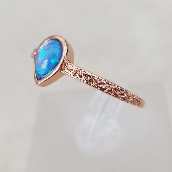 18k Over Sterling Blue Opal Ring - Picture 3 of 8